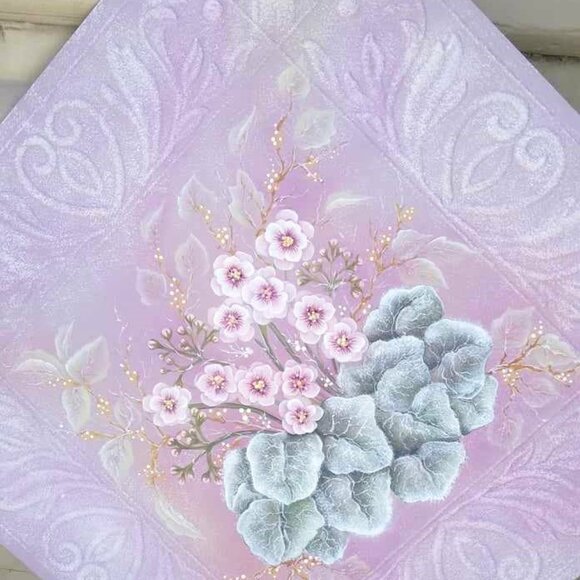 Set of 3 Incredibly Detailed Hand Painted Rococo Style Flowers on Embossed Metal - Picture 5 of 10